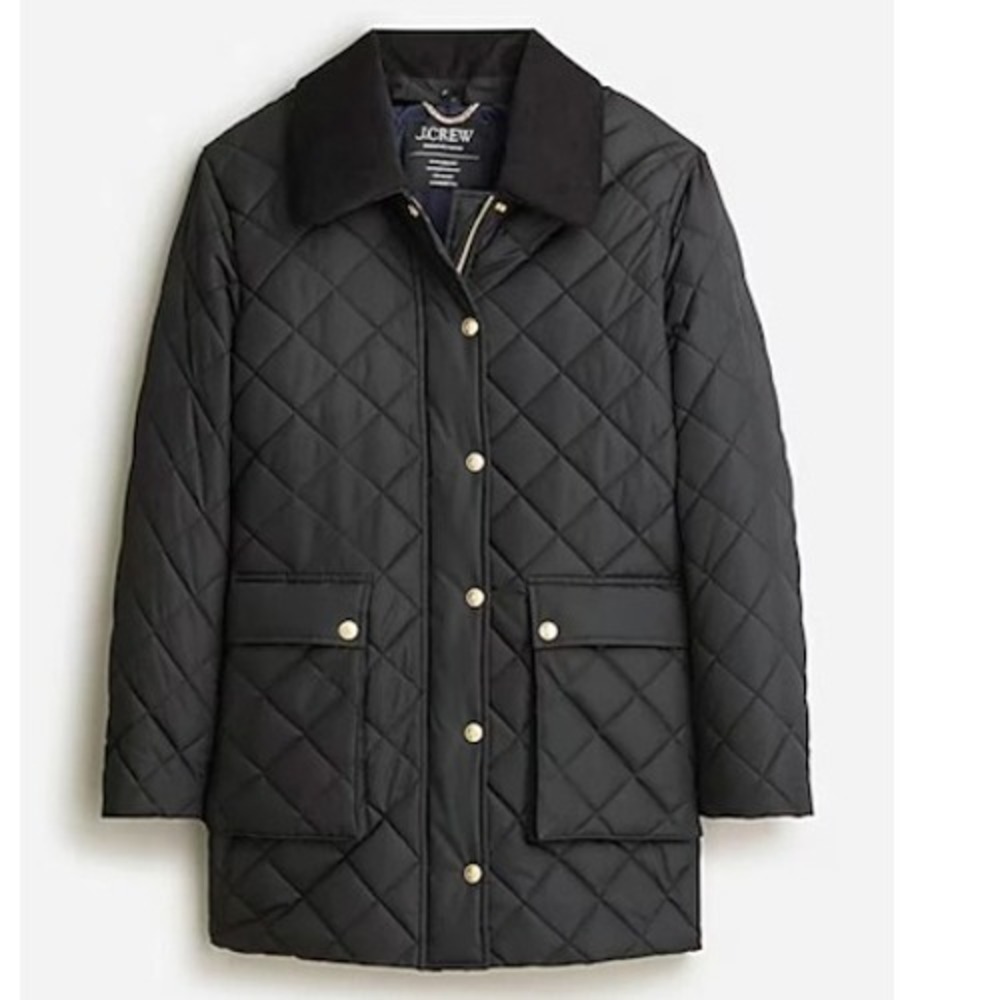 J Crew Signature Heritage Barn Quilted Puffer Jacket Black Lightweight Womens L